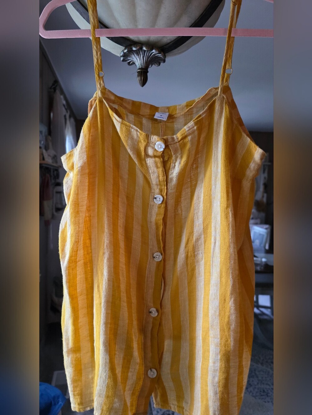 Old Navy Yellow and Cream Striped Button-Front Cami Top